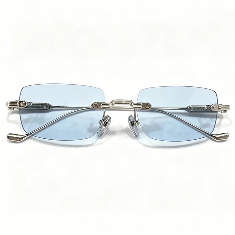 LUX Unisex Rimless Square Sunglasses UV400 Thin Titanium Gradient Lens Fashion Street Shades Adjustable Nose Pads 925s Carved