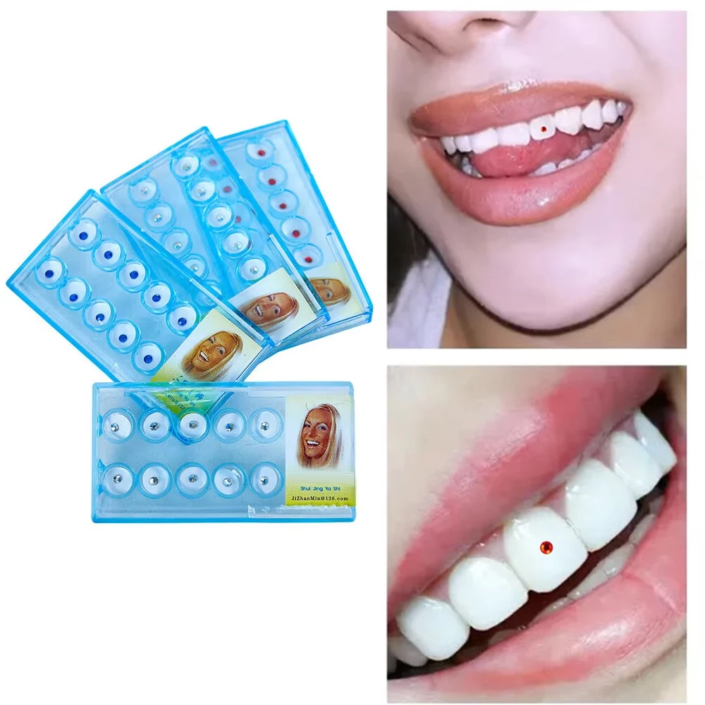 10pcs/Box 2mm Dental Colorful Crystal Tooth Fashion Jewelry Gem Decor with Box Teeth Decorations For Technician Training School