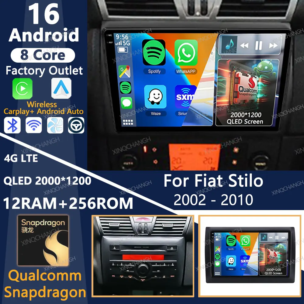 Android 16 Car Radio For Fiat Stilo 2002 2003 2004 - 2010 Carplay Auto Multimedia Video Player QLED 4G LTE 5G WIFI BT 2DIN GPS