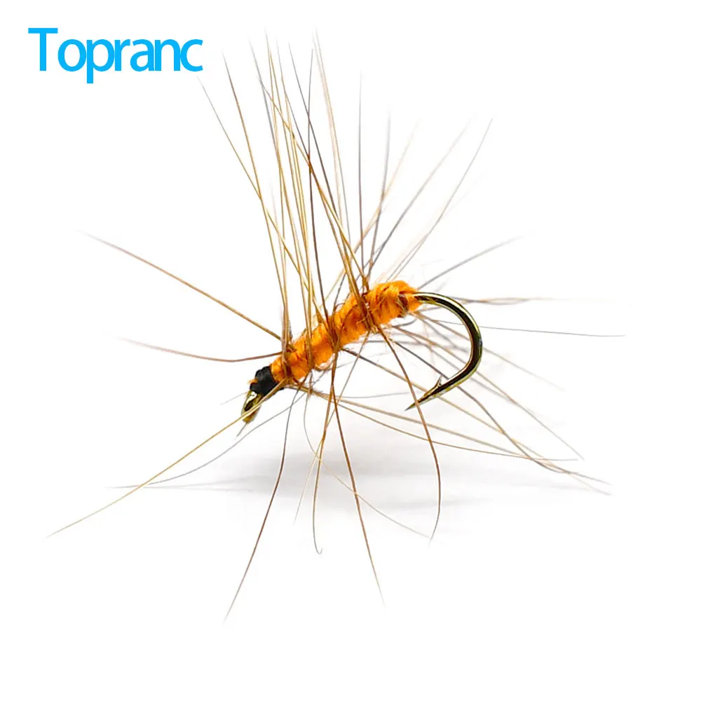 Topranc Orange Bug Fly Hook Handmade Fly Fishing Nymph Trout Fishing Flies Dry Flies Fake Insect Baits