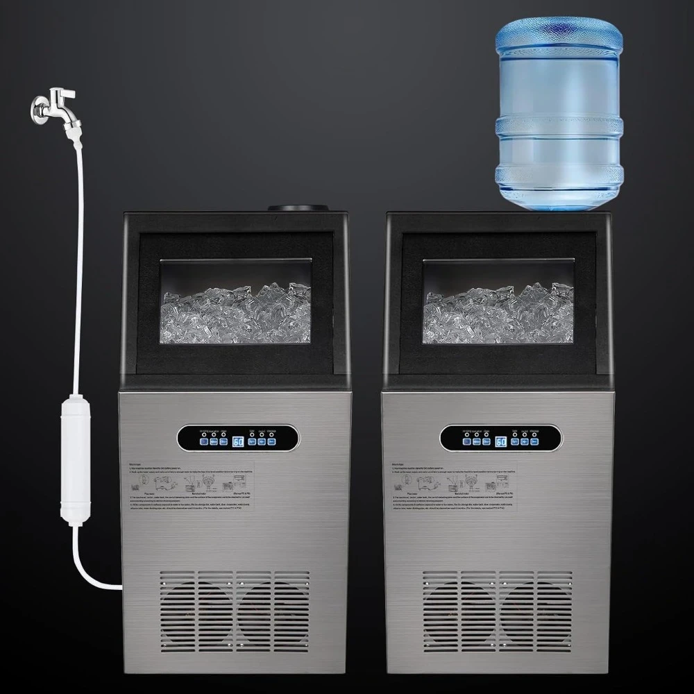 เครื่องทําน้ําแข็งเชิงพาณิชย์ 110LBS/24H, เครื่องทําน้ําแข็งอิสระสแตนเลสพร้อมถังเก็บ 24LBS, ทําความสะอาดอัตโนมัติภายใต้