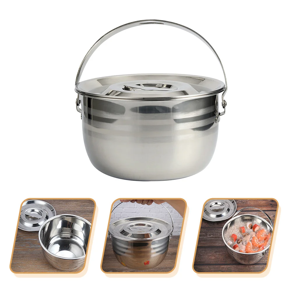 

Camping Pot Soup Stew for Home Oven with Lid Casserole Household Saucepan 201 Stainless Steel Travel Griddle