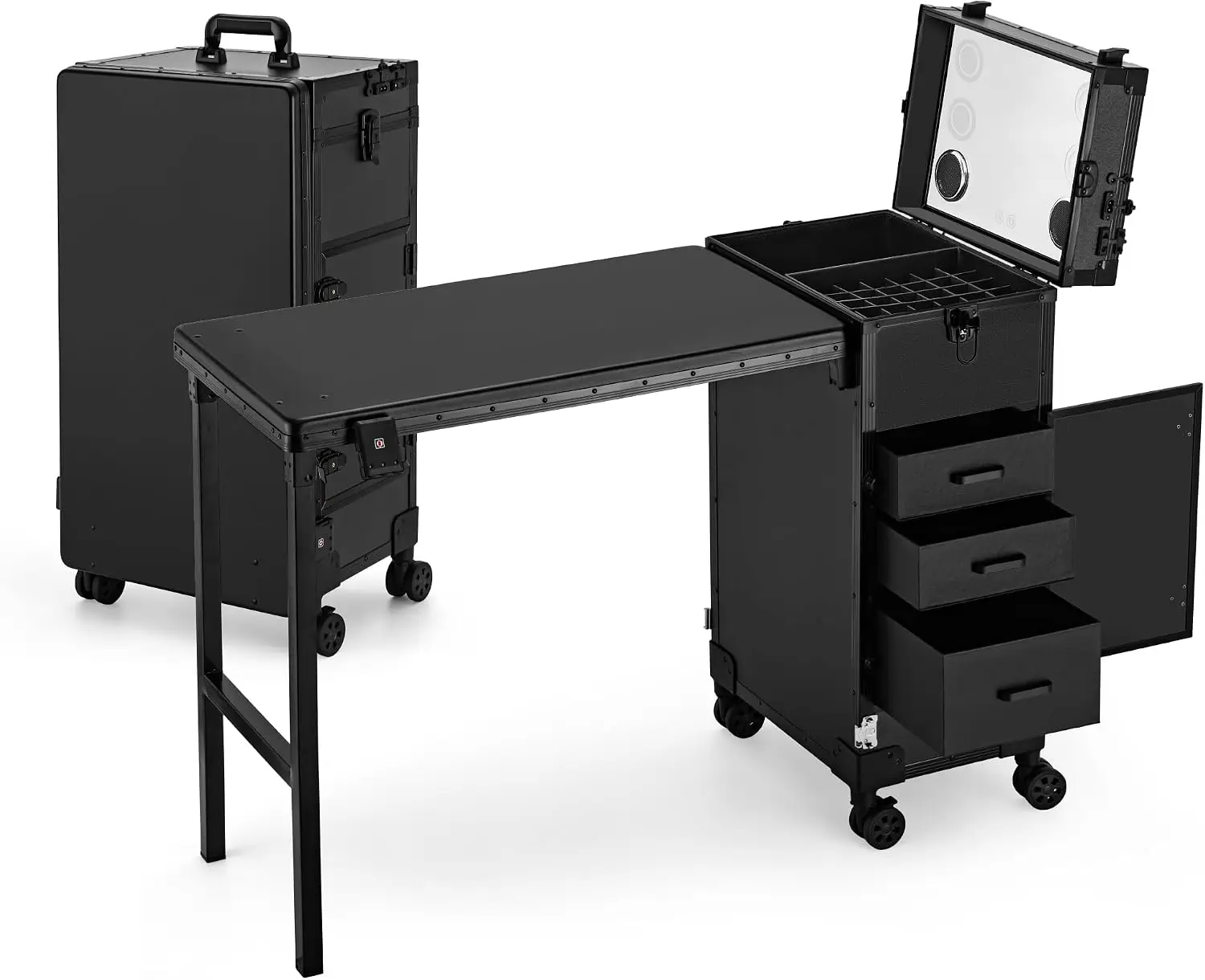 Portable Manicure Table 3 Drawers Rolling Lockable Makeup Train Case Bluetooth Speaker Nail Polish Organizer Foldable Nail Desk