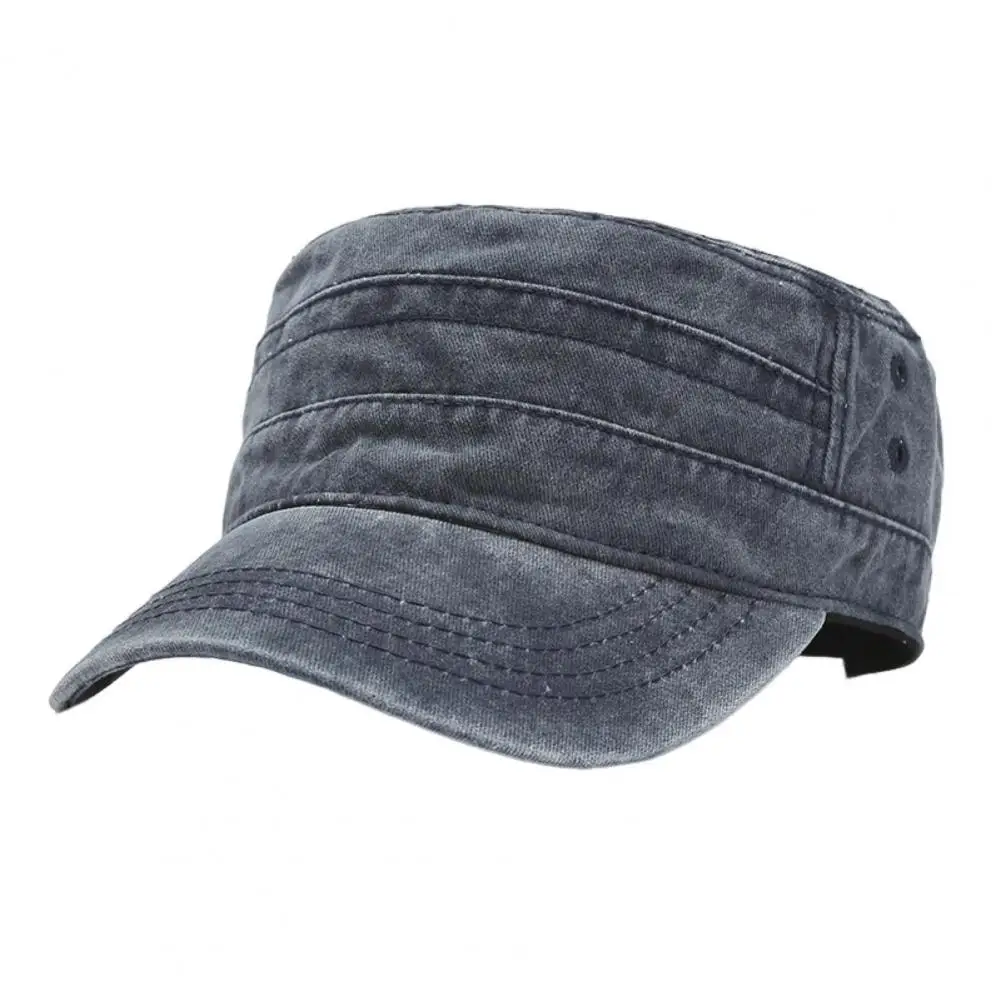 Curved Brim Sun Protection Cap Men Cotton Baseball Cap Cadet Cap for Men Women Washed Cotton Flat Top Hat Adjustable for Outdoor