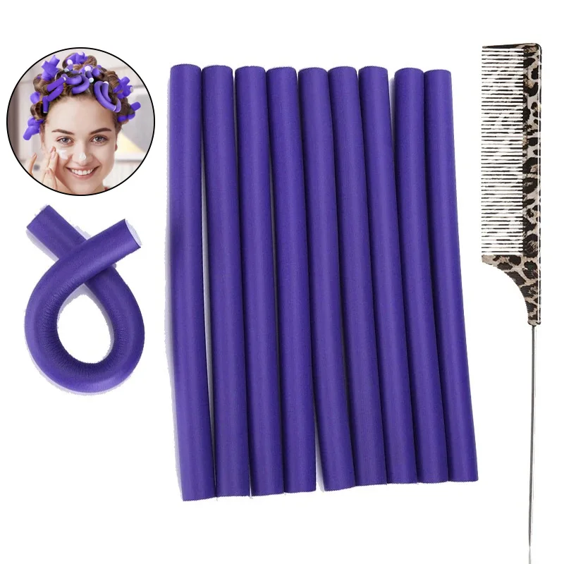 11Pcs Flexible Foam Hair Curling Rods Heatless Hair Rollers Set with Rat Tail Comb, Twist & Wrap DIY Sleeping Styling Tools for Natural Soft Waves, Random Color