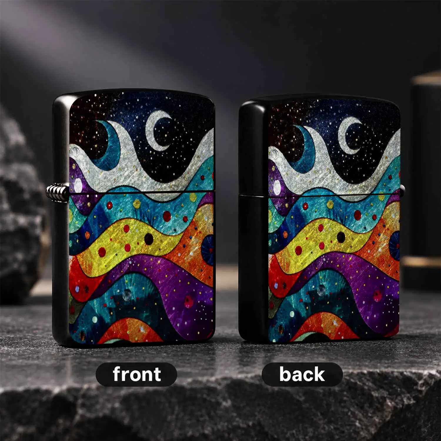 Artistic Starry Sky Crescent Wave Pattern Lighter, Vibrant Iridescent Wavy Decor PORTABLE Igniter, Hand-painted Style Dreamy Starry Glow Accessory, Ideal for Daily Use Gifting All Scenarios Practical Delicate Present A Humorous And Interest
