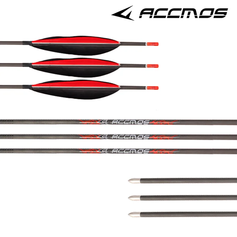 ID4.2mm Pure Carbon Arrow 32'' Archery Shaft With 5'' Natural Feather Spine 250 300 400 500 600 700 800 900 1000 1100 1300 1500