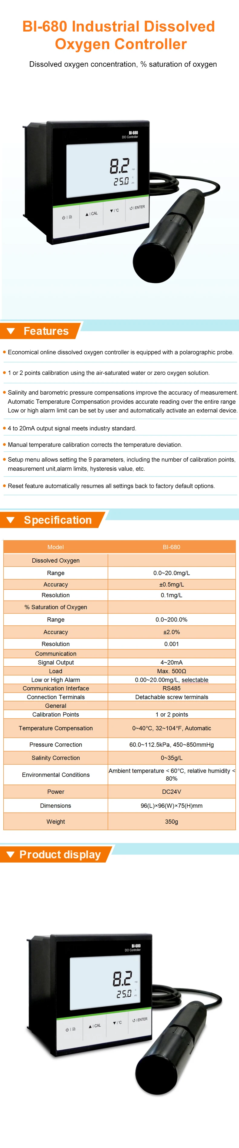 BI-680 Misuratore di ossigeno disciolto online industriale