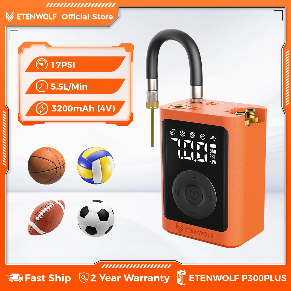 

ETENWOLF P300 Plus Electric Ball Pump Inflation and Deflation, Basketball Pump with 3200 mAh Battery Air Pump for Sports Balls