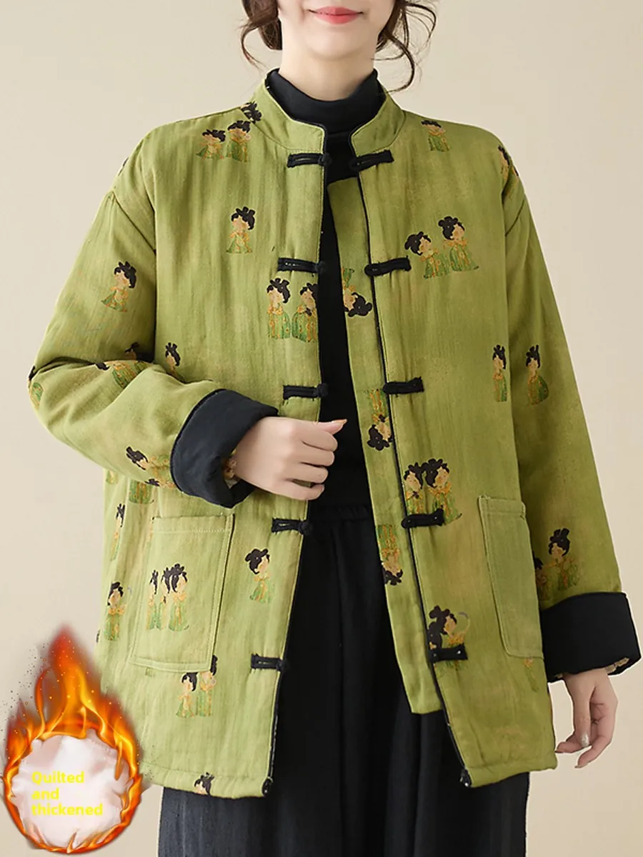 

Chinese Sle Tang Suit Print Cotton Jaet Women's Winter Thiened Cotton Padded ort Outerwear Mom's Coat Button Design
