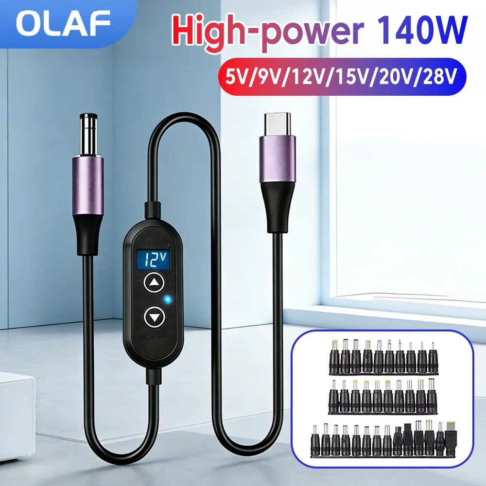 

Type C To DC Power Boost Cable 5V/9V/12V/15V/20V/28V Adjustable Boost Converter Cable Adapter USB C To DC Cable For Wifi Router