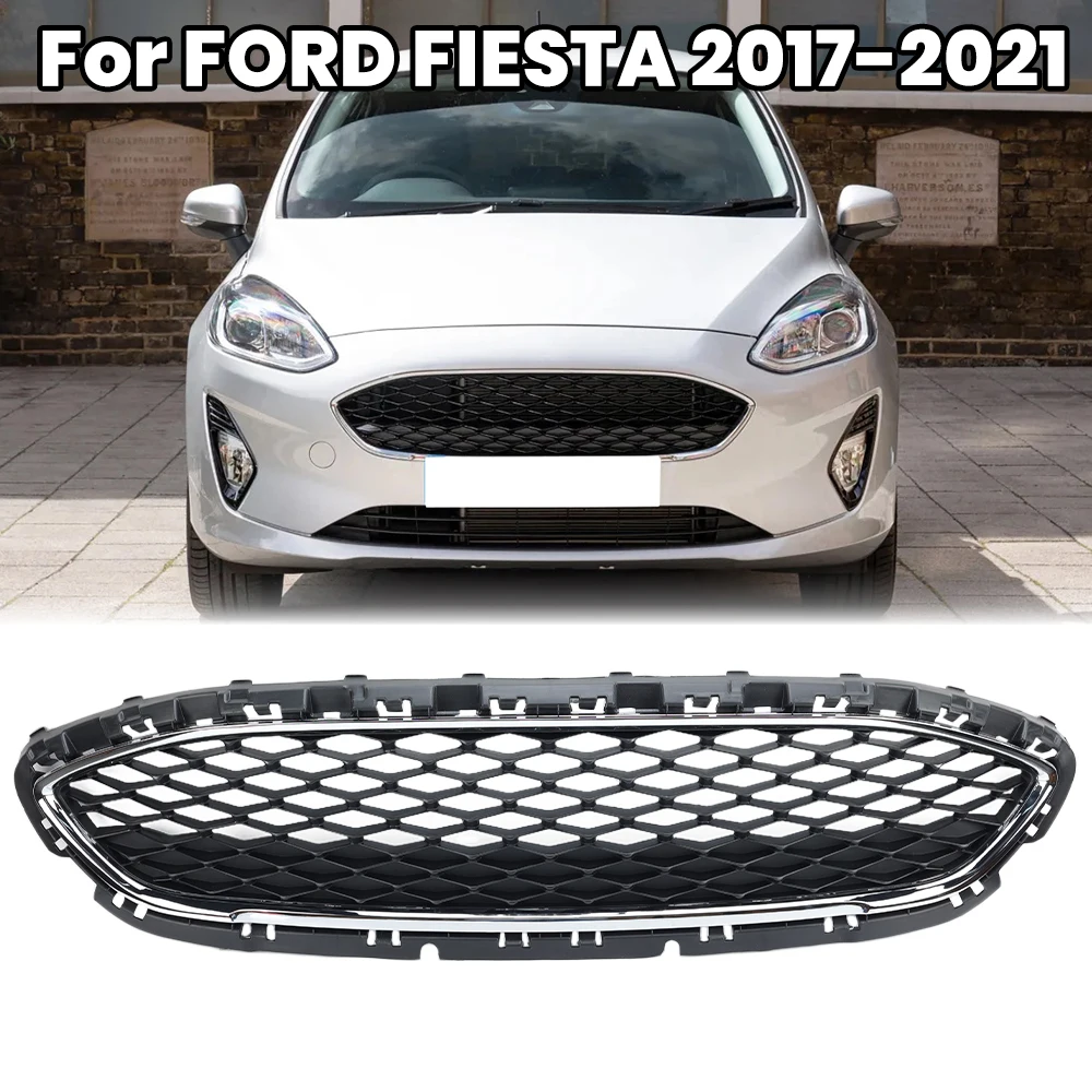

Центральная решетка переднего бампера для Ford Fiesta 2017-2021, черный АБС-пластик, замена сотовой сетки, гоночные решетки H1BB-8200-A, аксессуары для автомобилей
