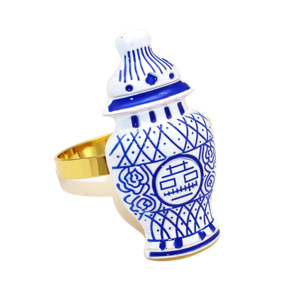 6/8/10Pcs Blue White Porcelain Napkin Rings Chinese Style Ceramic Napkin Holder for Asian Theme Wedding Vintage Table Decor view 6