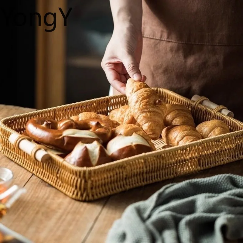 Tea tray imitation rattan woven fruit tray afternoon tea tray kitchen household