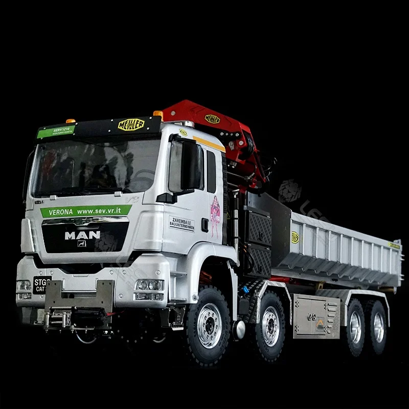 NEW RTR Full Dump Truck Crane 1/14 Truck Remote Control Model Hydraulic Roll-on Truck Painting Metal Toy