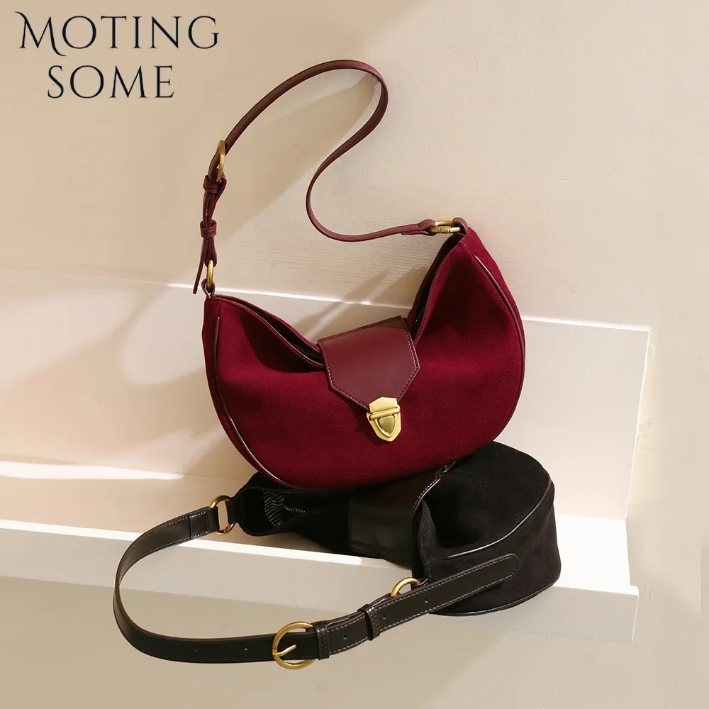 Motingsome Retro Series Women Suede Bags High Mercerized Matte Cowhide Dumpling Bag Vintage Underarm Bag Lady Shoulder Purses