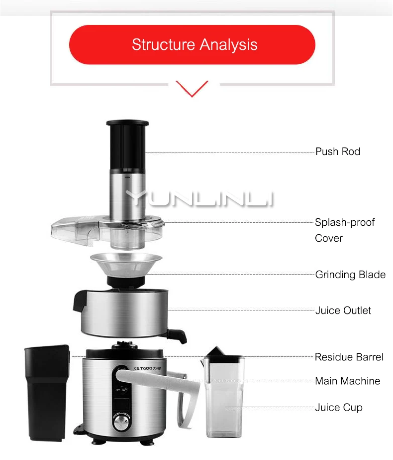Commerciële Juicer 1000W Volautomatische Sapcentrifuge Intelligente Roestvrijstalen Sapmachine Huishoudelijke Juicer
