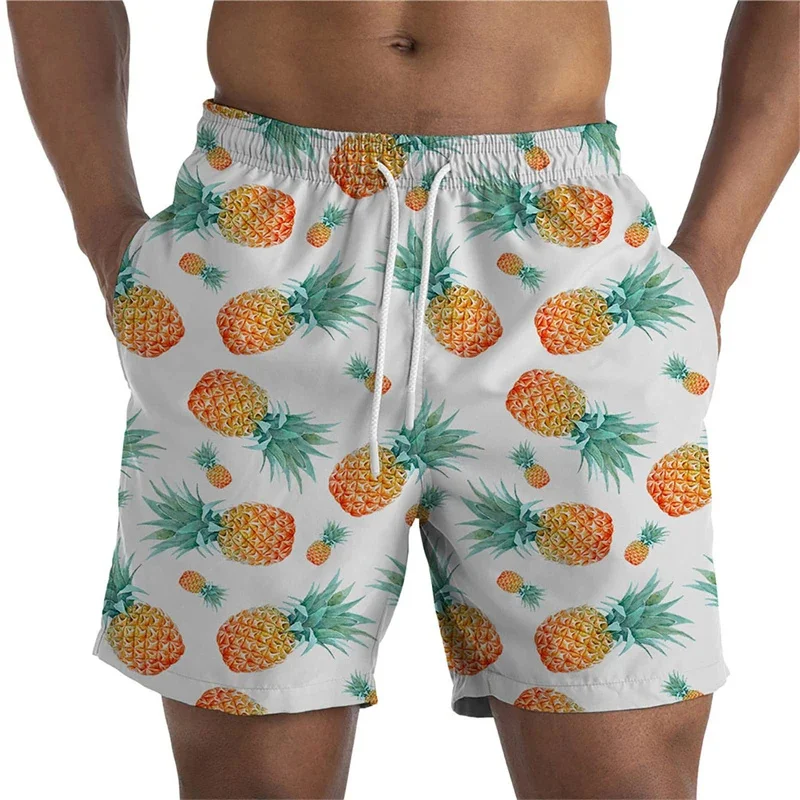 Hawaiian Vacation Beach Shorts For Men Casual Street Short Pants 3D Printed Fruits Pineapple Board Shorts Swimsuit Swim Trunks