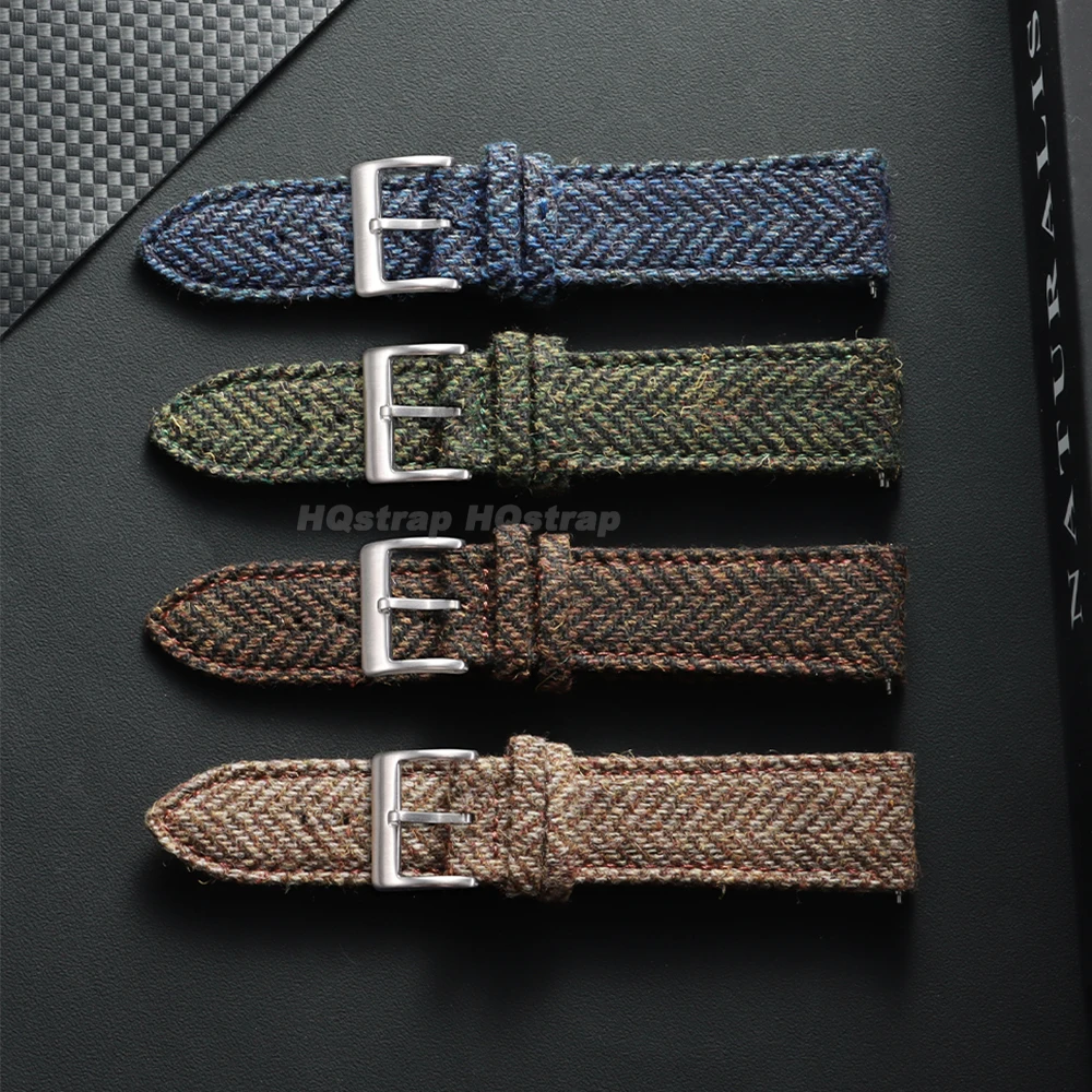 Vintage Genuine Leather Tweed Nylon Watch Band 18mm 20mm 22mm for Omega Weave Bracelet for Seiko Strap Quick Release Wristband view 5