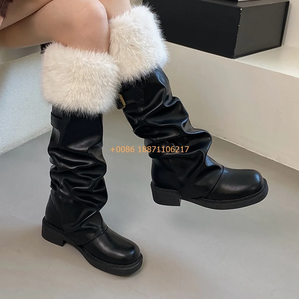 Autumn Women's Fur Snow Boots 2025 New Fashion Thick Sole Round Elegant Street Warm Knight Boots Sexy Party Thick Heel Long Boot