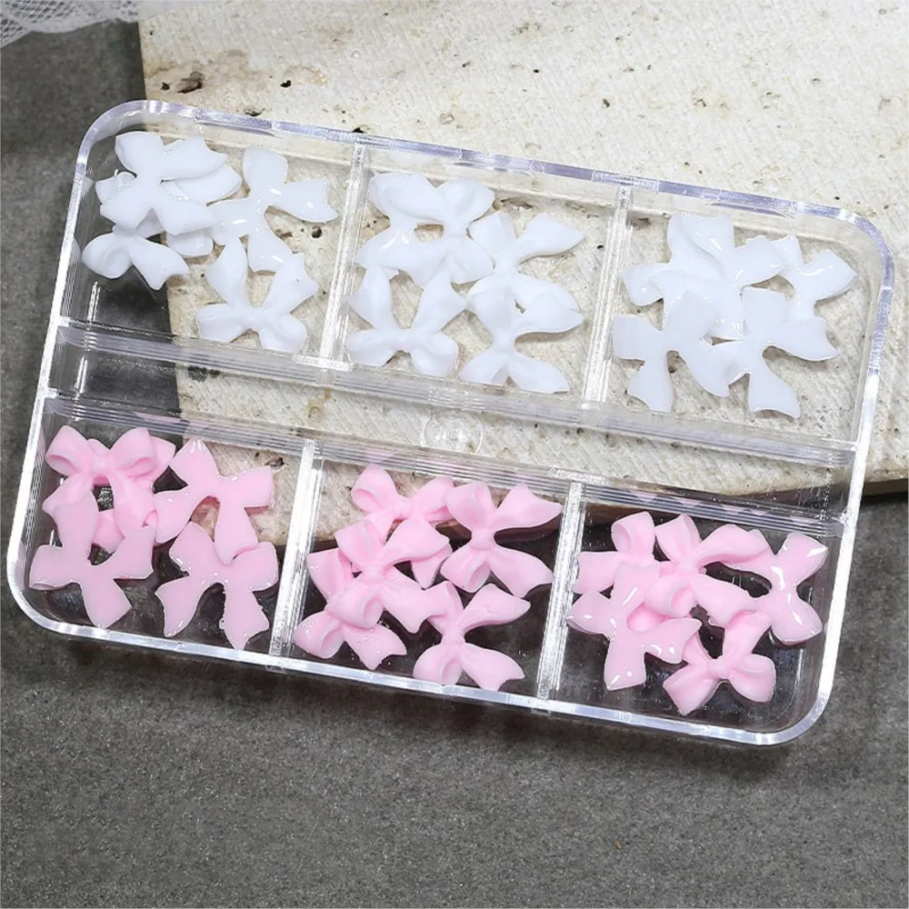 30 قطعة/صندوق ثلاثية الأبعاد الأبيض والوردي الانحناء مسمار الفن سحر 6 تقلد لطيف Bowknots الشريط مسمار الراين الراتنج ربطة العنق مانيكير الديكور # ر5!