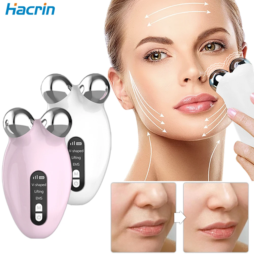 Facial Massager EMS Lifting Face Roller Massager Microcurrent Rejuvenating Electric Vibrator Lift Anti-aging Double Chin Reducer