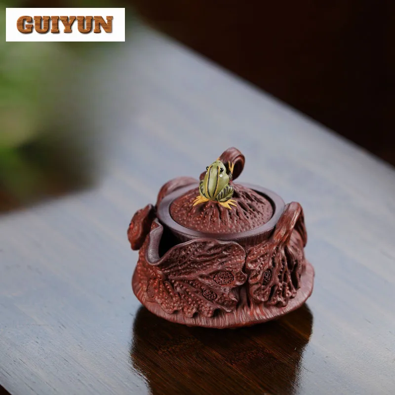 140ml Yixing Purple Clay Teapots Famous Master Handmade Frog Lotus Seed Pot Raw Ore Purple Mud Tea Brewing Kettle Zisha Tea Set