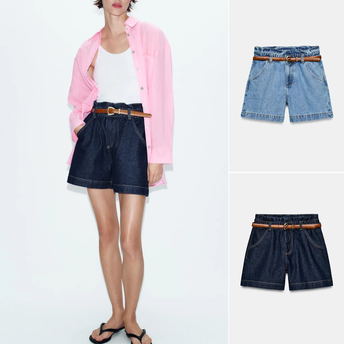 Summer New Casual Loose Fit High Waist Belted Commuter Style Women's Shorts Straight Leg Polyester Fiber Ladies Trousers