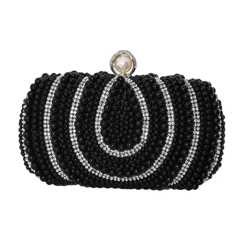 New Women Evening Clutches Vintage Ladies Pearl Dinner Handbag Hand-beaded Embroidered Bag Diamond-studded Banquet Dress Pouch