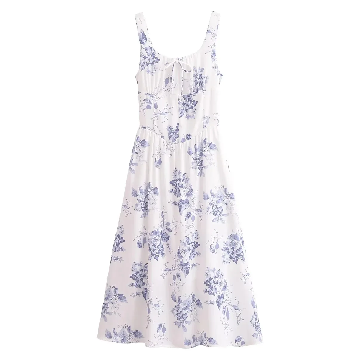 

European and American Women's Wholesale 2024 Summer New Square Collar Printed Waist Big Skirt Dress