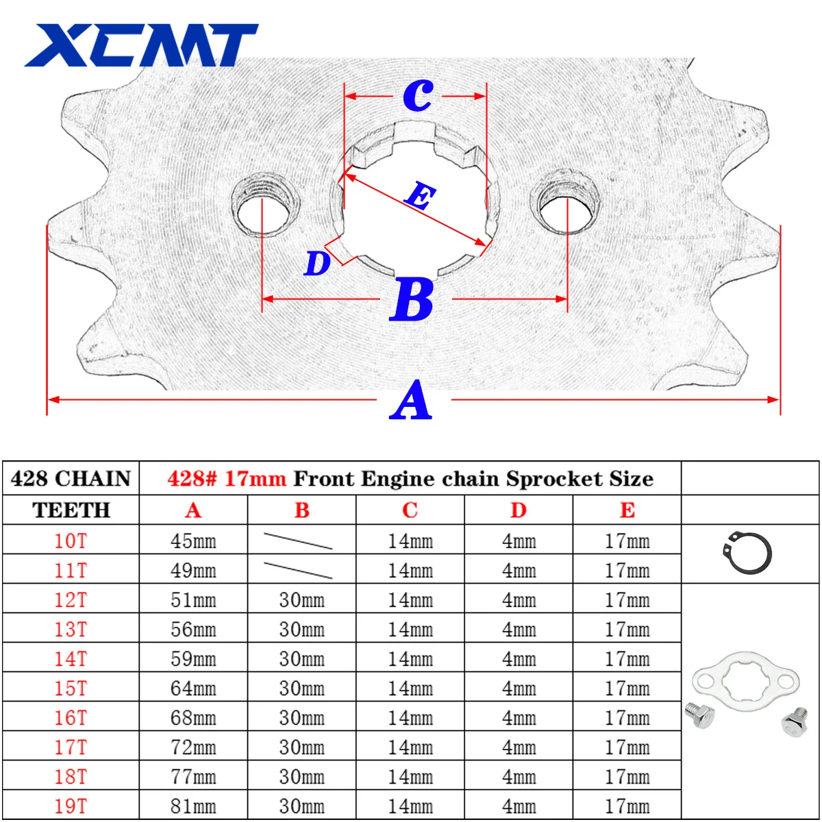 Motorcycle 428# 17mm Front Engine Sprocket 10 11 12 13 14 15 16 17 18 19T Tooth For Steel Bike Quad Go Karts Buggy ATV Dirt Bike