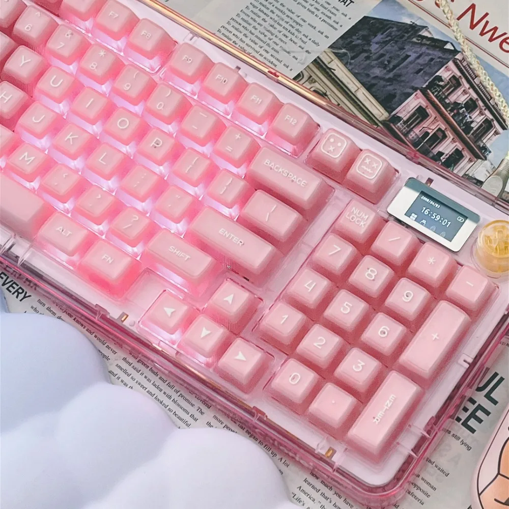 Peach blossom jade, semi-transparent keycap 140 keys QXA PBT suitable for 61/64/87/104/108 GMK67 game mechanical keyboard