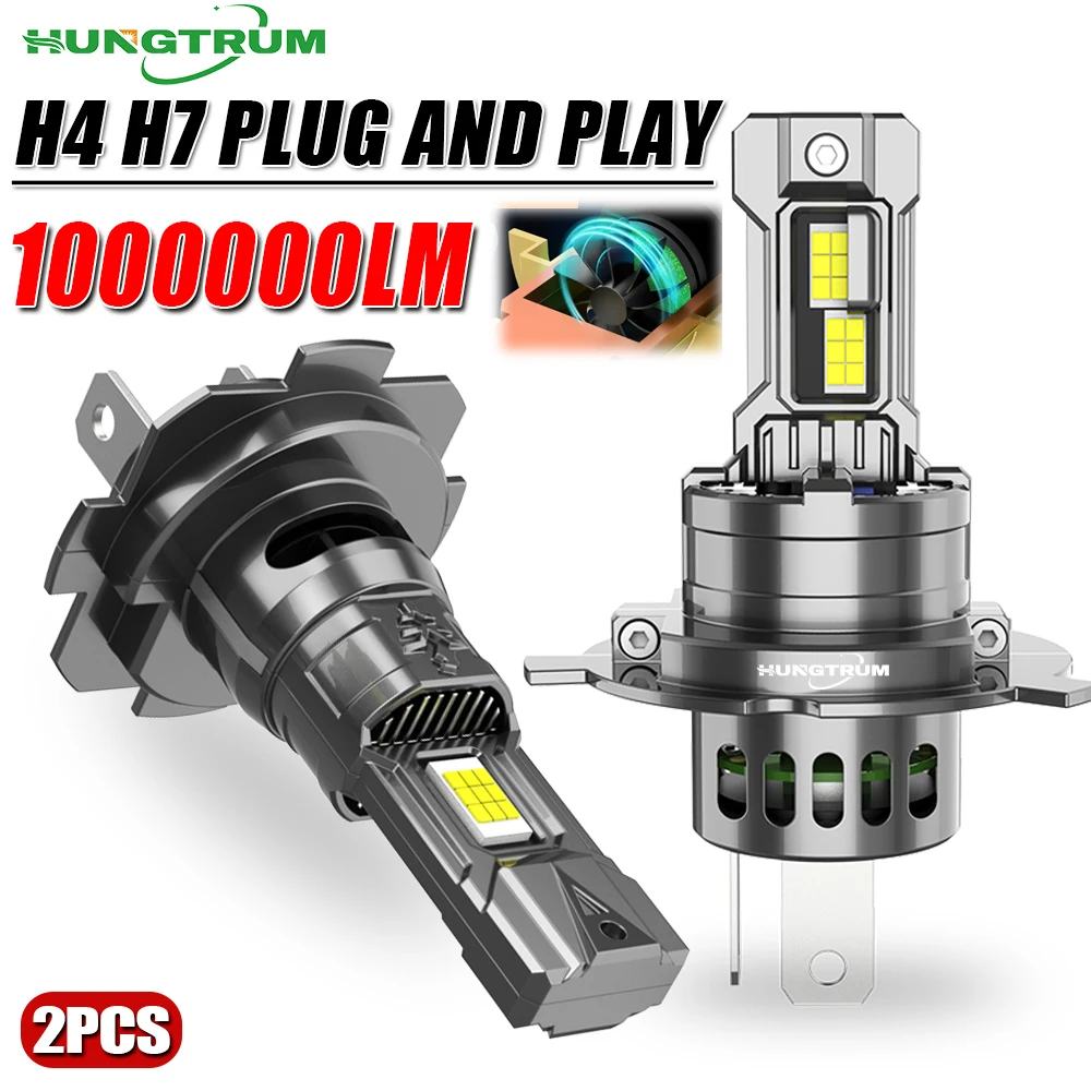 

2Pcs H4 H7 LED Headlight Plug And Play 1000000LM 6000K Super Bright White Led Headlamp With Turbo Fan Fast Cooling CANBUS Bulbs