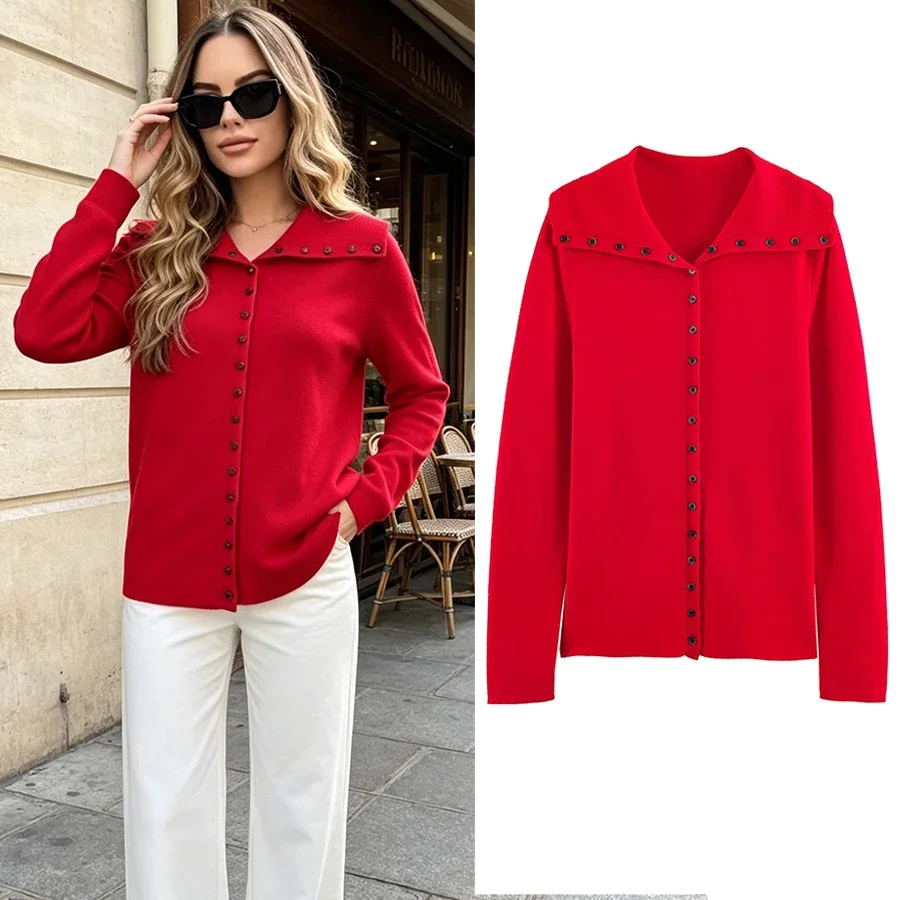 Autumn Winter Wome Fashion Knitted Top For Women Casual Button Long Sleeve Sweater Fashion Loose Lady Button Cardigans Red Coat
