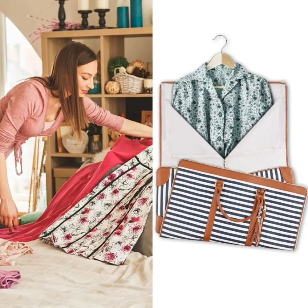 

Striped Large Capacity Travel Bag Expandable Convertible Folding Suit Bag Foldable PU Material Garment Bag Gym Fitness