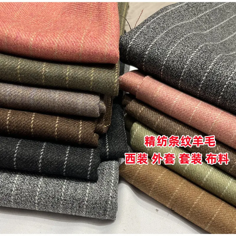 Spring and Autumn Yarn-Dyed Striped Worsted Wool New Blended Fabrics Suit Jacket with Skirt Vest Business Suit Fabric