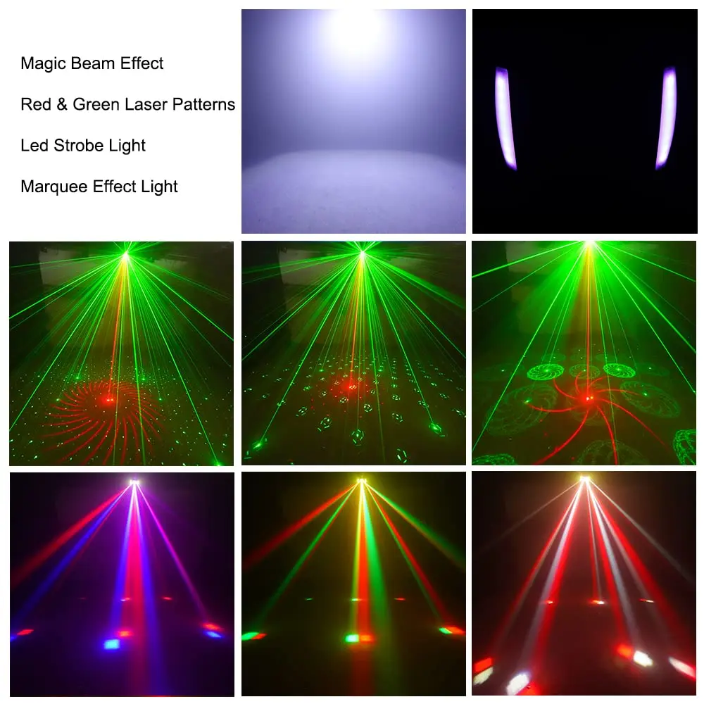 DJ Lights Stage Party 4 in 1 RGBW Derby Beam Red Green Starry Led Strobe Dynamic Marquee Remote DMX Control Great for Disco