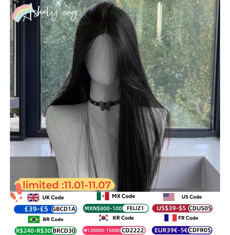 

Black Wig for Women Long Straight Hair Headband Lace Front Wig Cosplay Temperament for Daily Use Lolita Black Synthetic Wigs