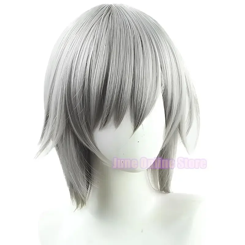 Hinomori Wig Cosplay wanita, kostum rambut palsu abu-abu poni pendek proyek Peluca Anime panggung warna-warni Leo/need XC