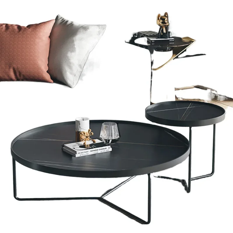 

Nordic, modern, light luxury, coffee table, round size, combination, living room, slate, simple
