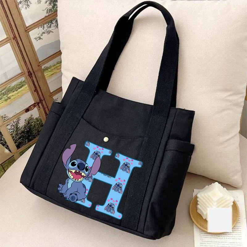 Simpatiche borse da donna Disney Stitch A-Z 26 borsa a tracolla con lettere inglesi per borsa da donna borsa a mano grande Capcity Tote Bag femminile