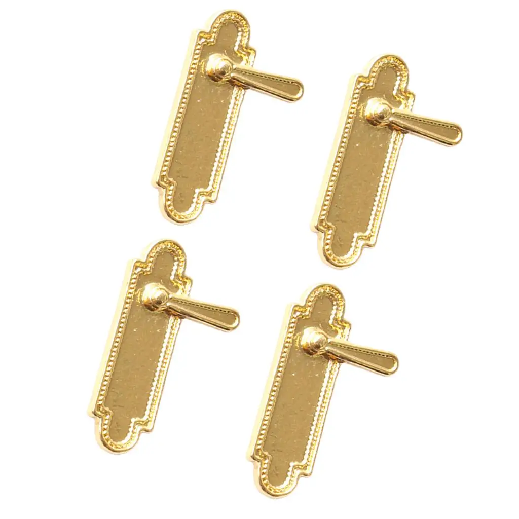 4Pcs Dollhouse Miniature Alloy Vintage Mini Door Locks with Handles 1/12 Dolls House Furniture Accessories Kids Toys