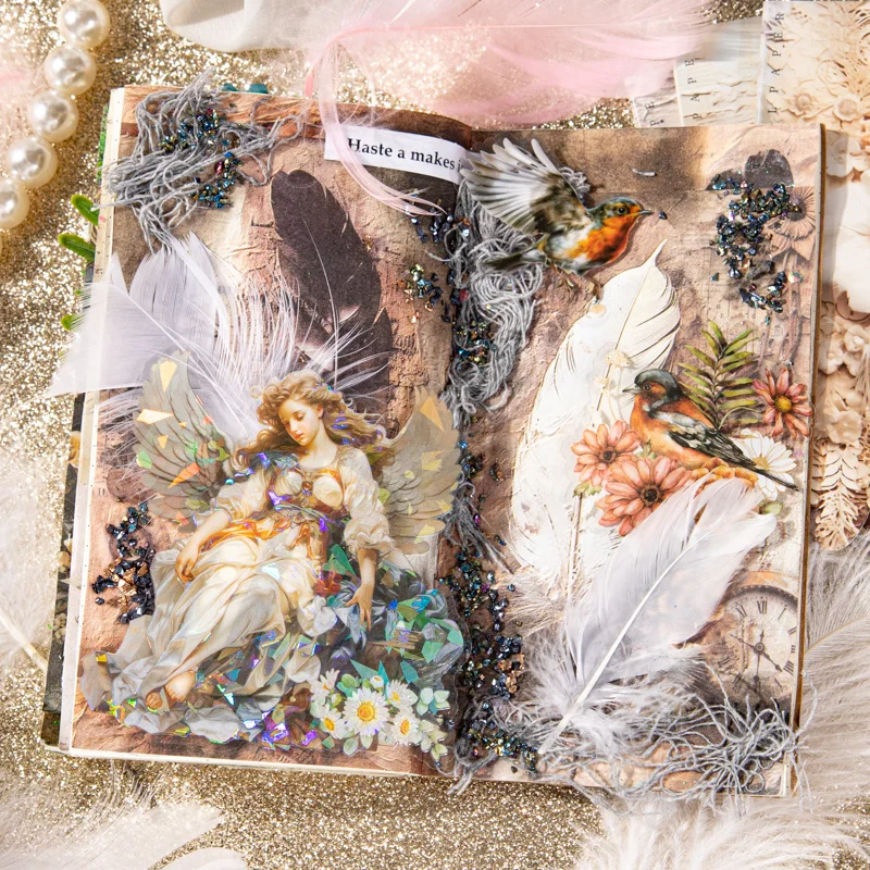 30pcs/set Three-dimensional Simulation Background Material Paper, Feather Letter, Flower Handbook Base Junk Journal Decoration