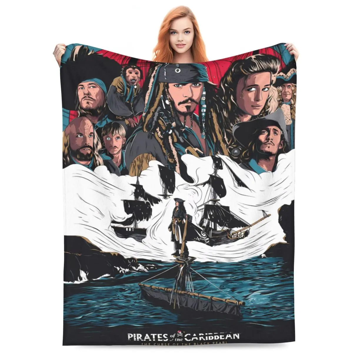 Cartoon Pirates Of The Caribbean Flannel Blanket Warm Throw Blanket for Couch Bed Travel Office Street Trend Bedspread Bed Cover