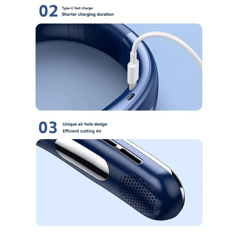 

A7THK-Mute Портативный USB-вентилятор для шеи 2400 мАч Безлопастной охлаждающий вентилятор для шеи Светодиодный цифровой дисплей 5-я передача Ветровые электрические вентиляторы