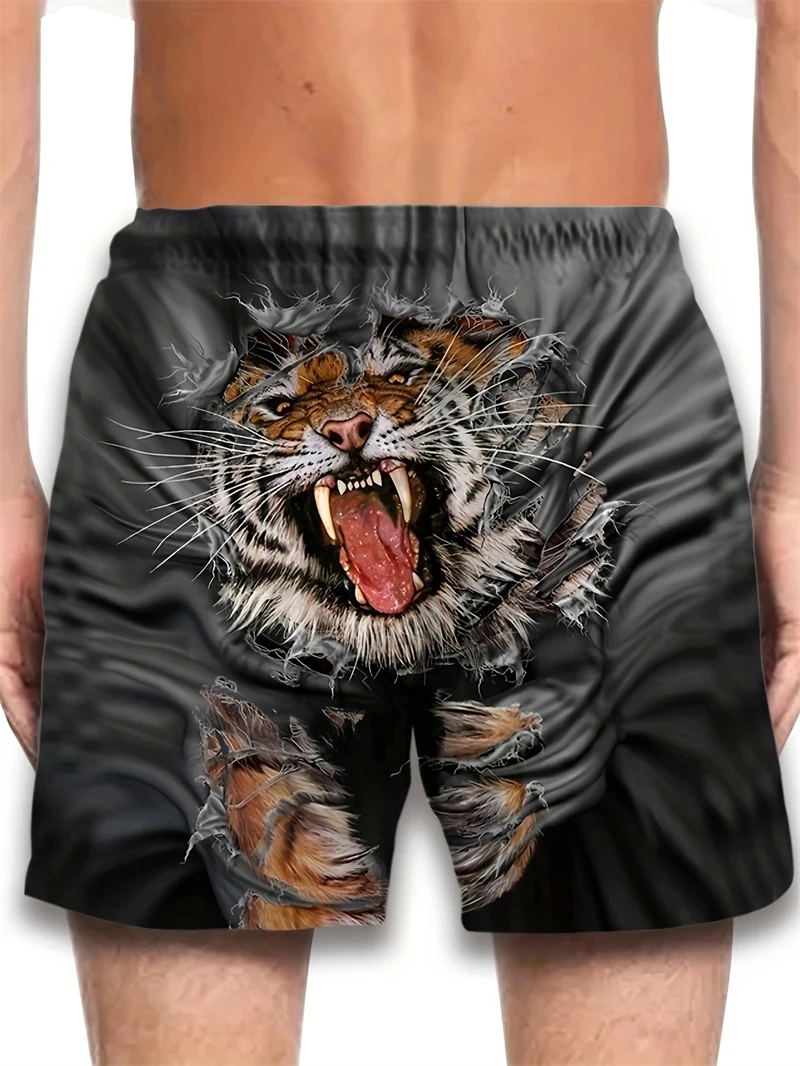 

Модные пляжные шорты с тигровым узором для мужчин, модные летние крутые шорты в стиле хип-хоп с 3D принтом, свободная уличная одежда, детские плавки