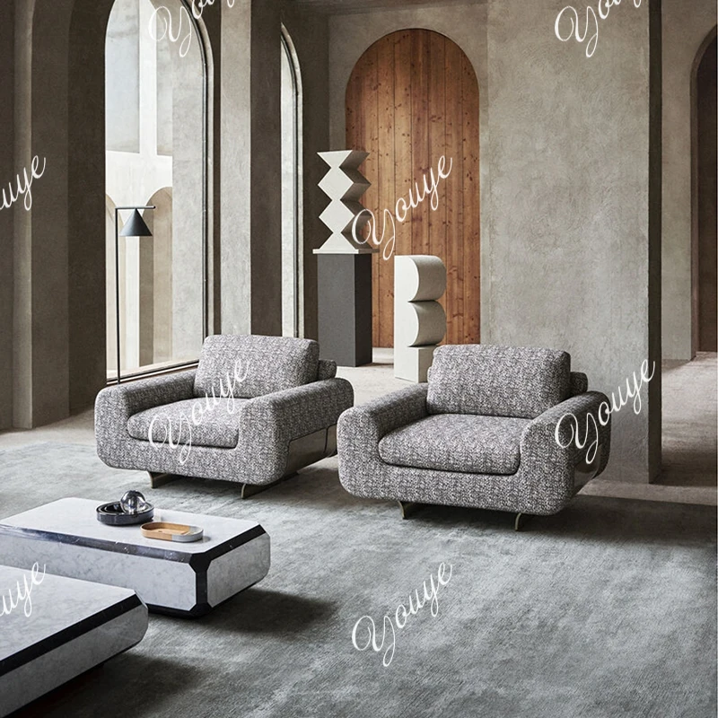 

Italian minimalist single sofa chair living room stainless steel light luxury fabric leisure chair high-end furniture