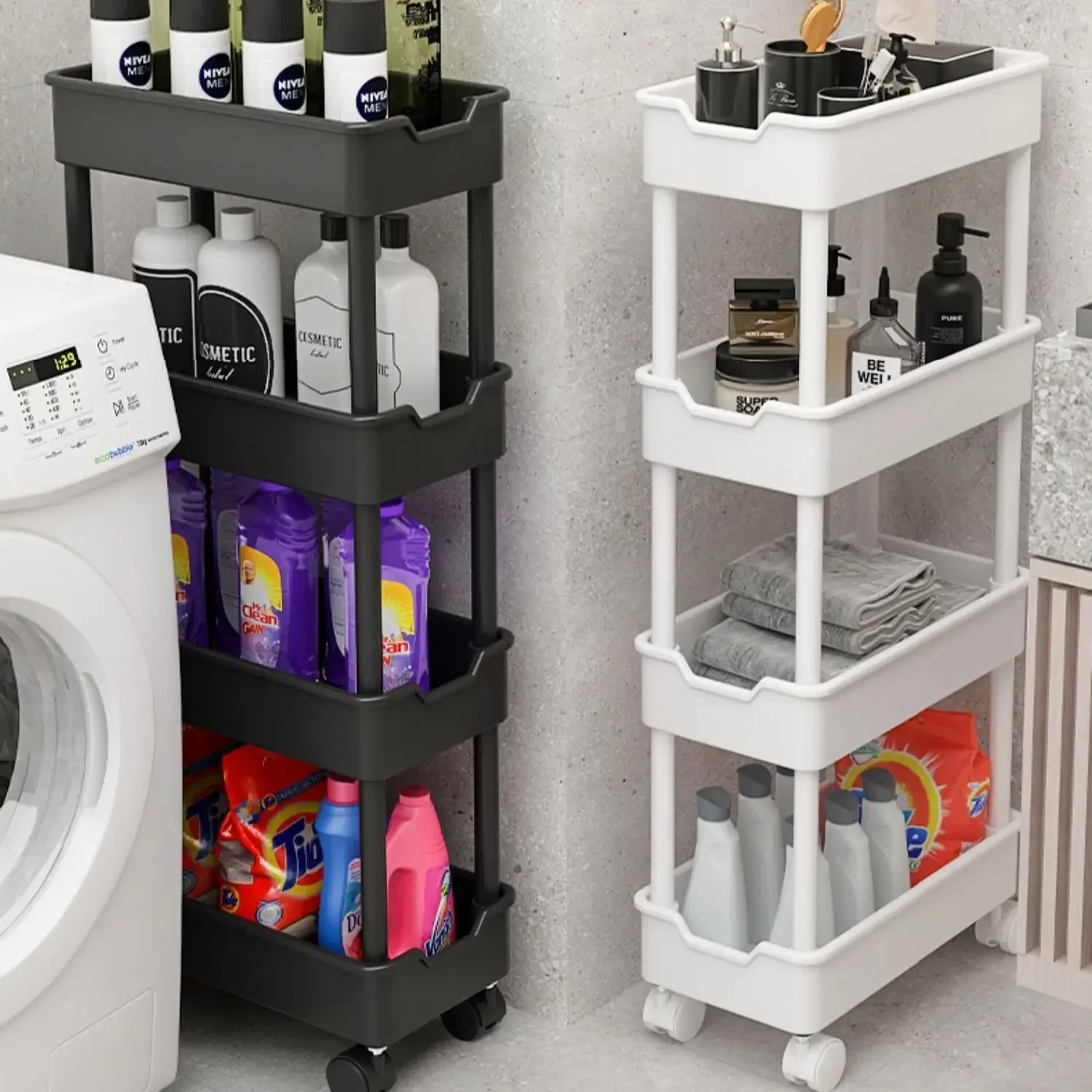 Bathroom storage rack bathroom floor-standing movable multi-layer trolley toilet bedroom gap storage storage rack