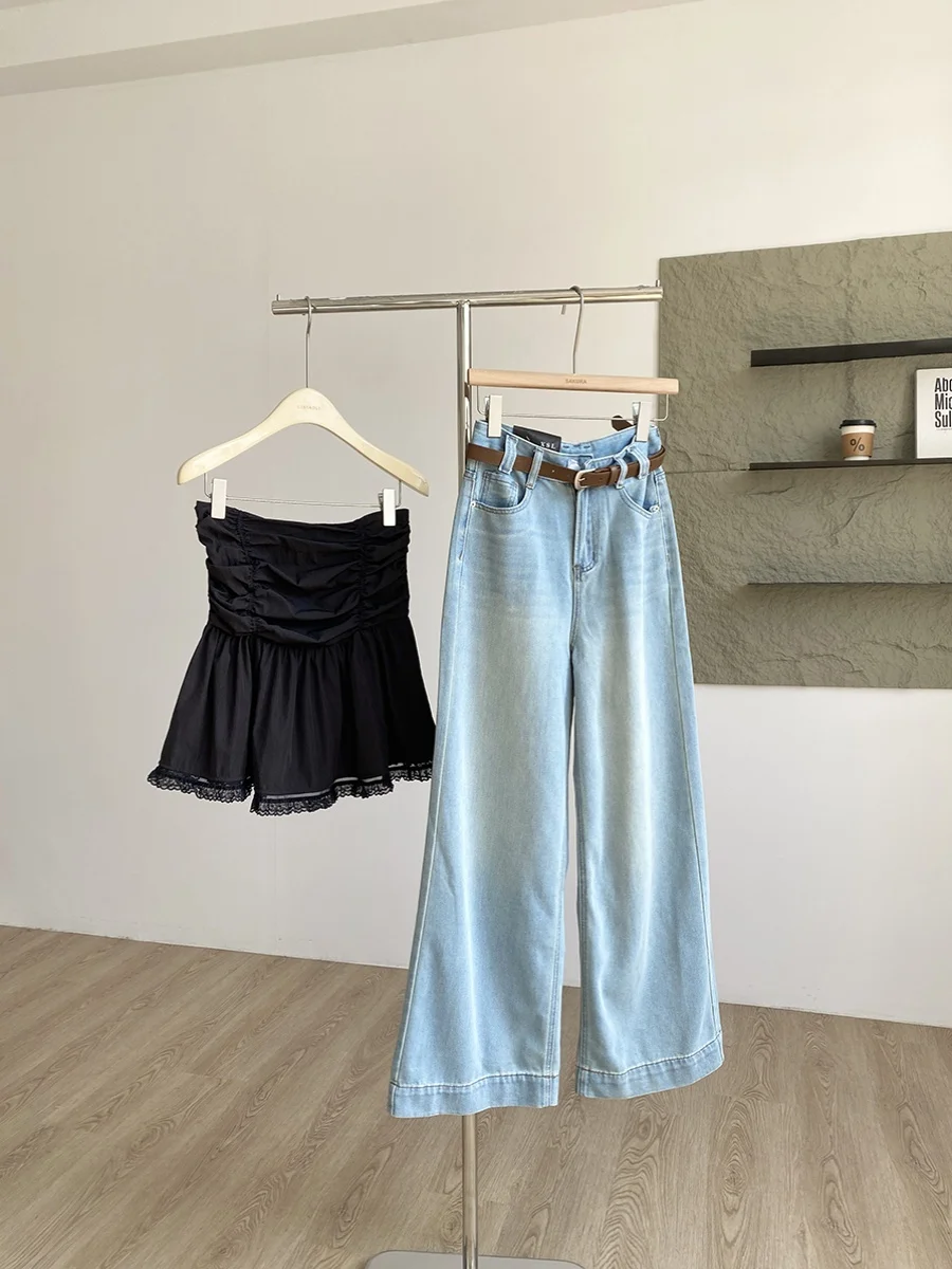 

Женские джинсы с высокой талией, широкими штанинами и прямым кроем, модные, весна 2025, длина в пол, струящиеся, универсальные, стильные, джинсовые брюки для женщин