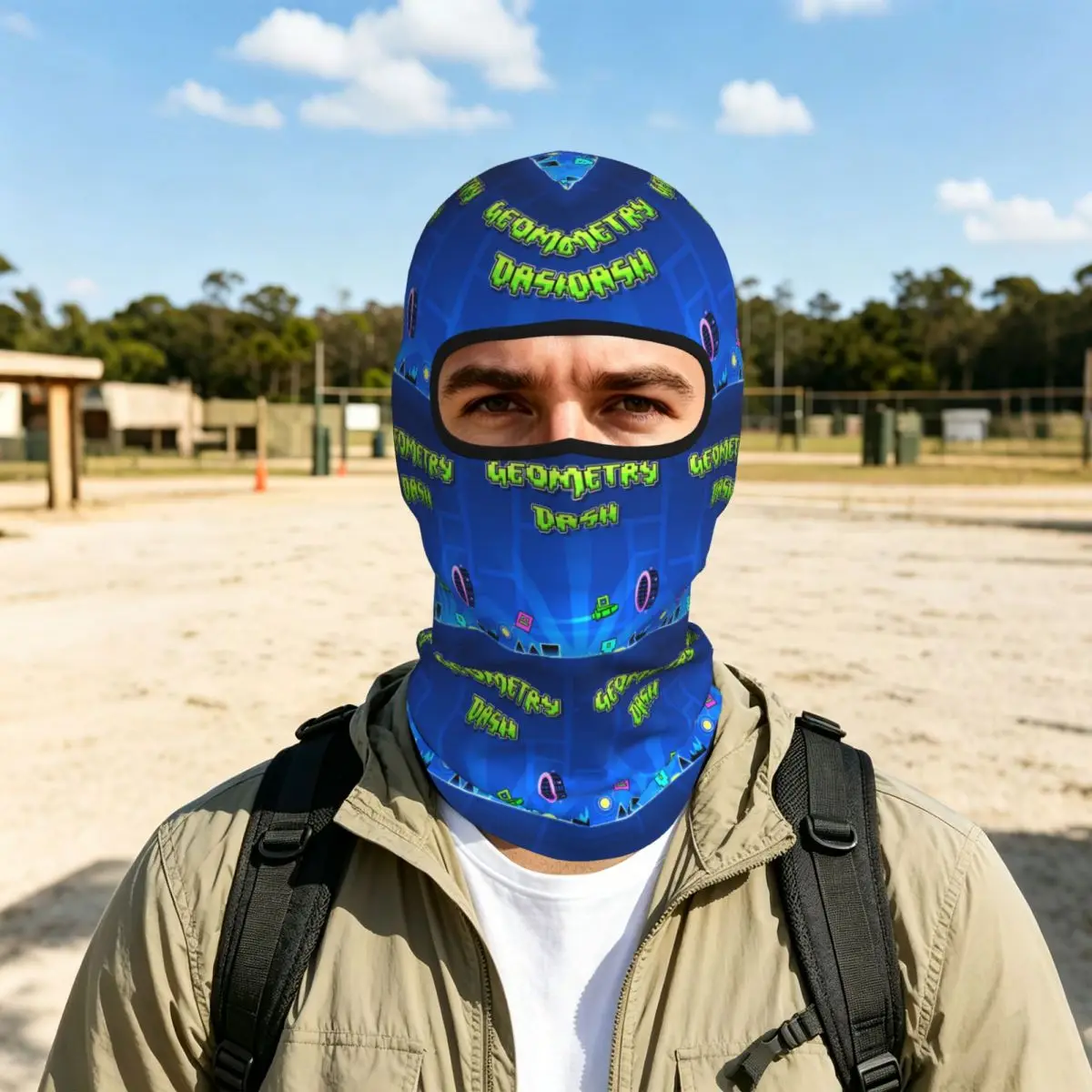 Video Game Geometry Dash Breathable Thin Balaclava Full Face Mask Sun Protection Neck Gaiter For Motorcycle Cycling